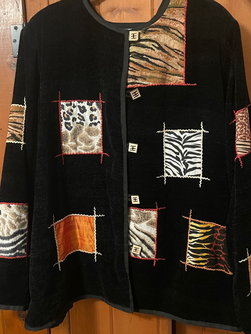 Vintage Indigo Moon Black Mixed Media Patchwork Rayon Jacket 3X